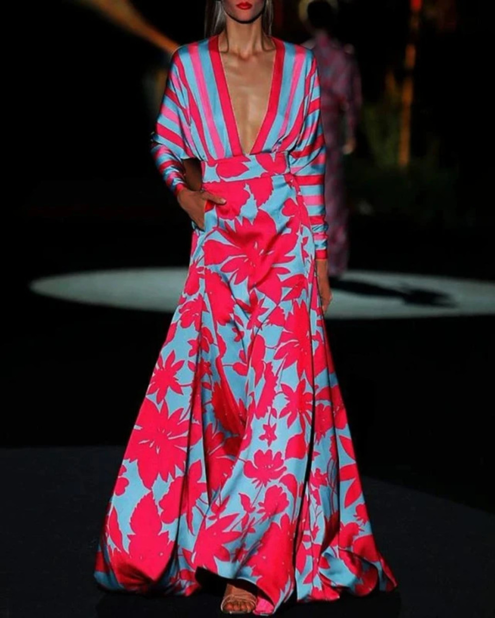 ZARA Summer Digital Print Long Sleeve Maxi Dress Elegant